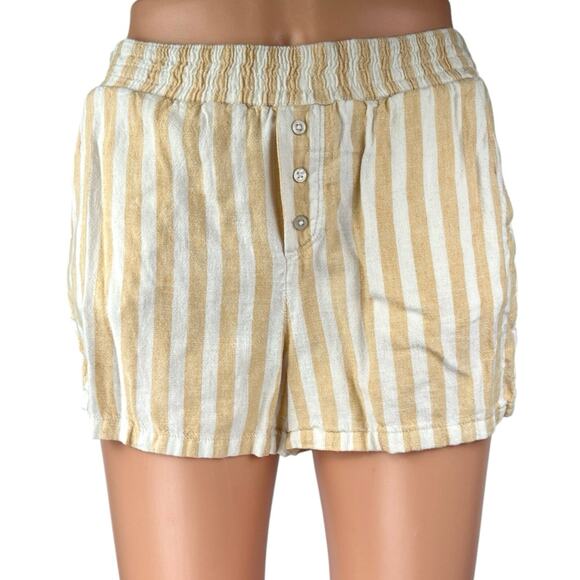 Abercrombie & Fitch Yellow White Striped Button High Rise Lounge Shorts XXS - Picture 1 of 4